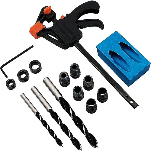 15 Pcs Pocket Hole Jig Kit 15 Degree Woodwork Guides Joint Angle Tool Carpentry Locator With Hole Fixture 6/8/10mm Drill Bits Dowel Screw Drill Jig Joinery Kit Carpenters