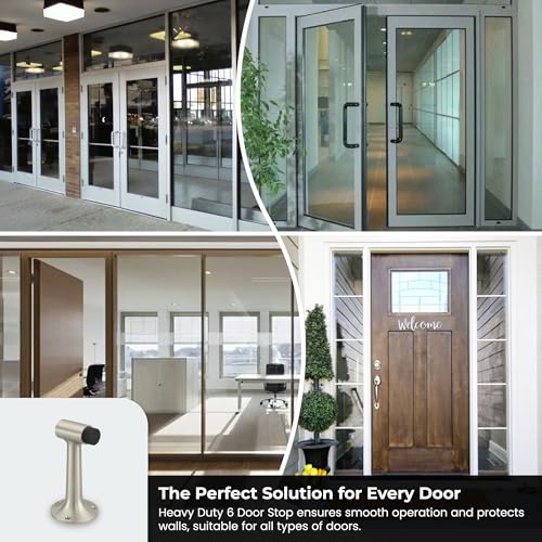 Heavy Duty 6″ Door Stopper, Solid Brass Commercial Grade, Floor Mount - Satin Nickel Finish (US15) - color: Satin Nickel