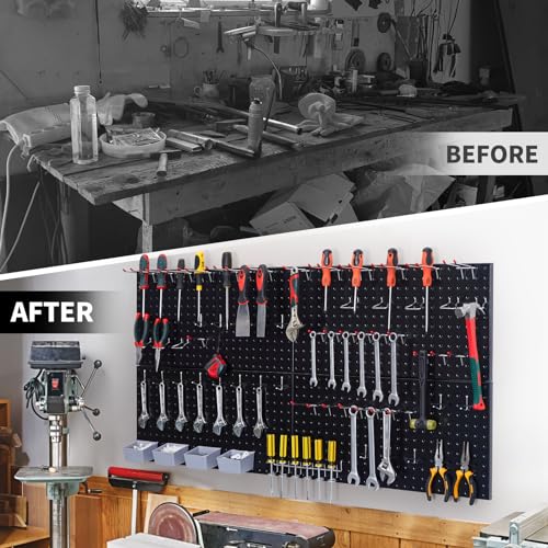 Pegboard Smith 48x24 inch Black Metal Pegboard Kit for Wall Organization with Hooks, Garage Storage Bins, and Utility Tool Board, Efficient Tool Organizer Peg Board - color: Black