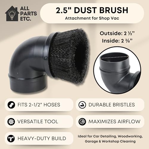 2.5" Dust Brush Attachment Compatible with Shop Vac, Craftsman, and more Wet Dry Vacuum Cleaner Accessory with Nylon Bristles Fits 2-1/2 Inch Hose - for Woodworking, Garage & Workshop Cleaning. - size: Dust Brush