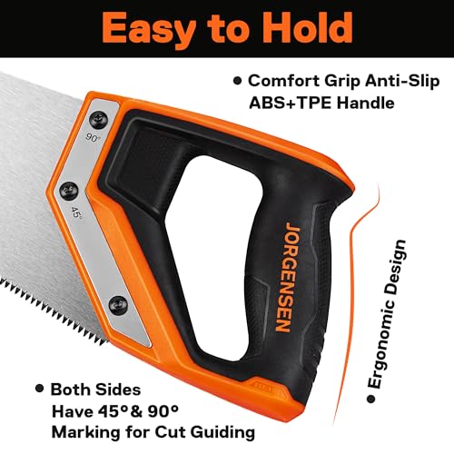 JORGENSEN 20 Inch Pro Hand Saw, 11 TPI Fine-Cut Ergonomic Non-Slip Aluminum Ultrasonic Welding Handle for Sawing, Trimming, Gardening, Woodworking, Drywall, Plastic Pipes | Non-slip ergonomic grip, ultrasonic welded structure, woodworking, trimming, drywa