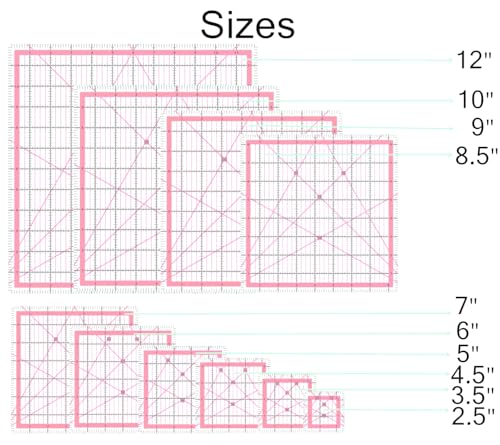 10 Quilting Rulers(2.5",3.5",4.5",5",6",7",8.5",9",10",12") - color: light pink
