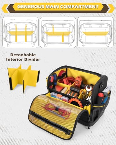 12-Inch Tool Bag with Hard Bottom, Electrician Tool Box Organizer