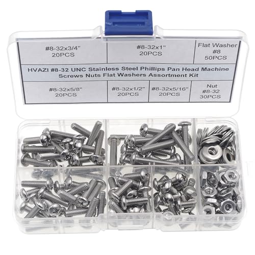 #8-32 UNC 304 Stainless Steel Phillips Pan Head Screw Nut Washer Kit - size: #8-32UNC