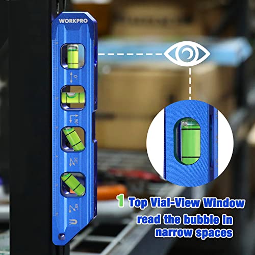 WORKPRO 8 Inch Magnetic Torpedo Level Conduit Bubble Level (Pack of 2) - size: 8inches (Pack of 2)