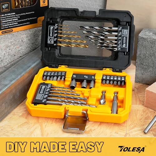 TOLESA 35pcs Drill Bit Set, Titanium Coated, HSS Twist Driver Bit Set