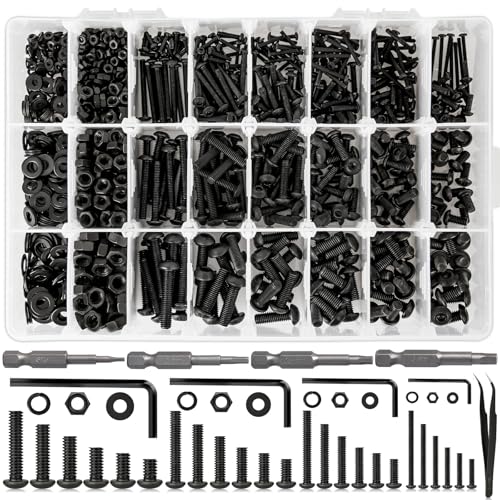 1724Pcs 24 Size M2 M3 M4 M5 Hex Button Head Cap Screw Bolts and Nuts Kit 8MM to 25MM, Upgraded Zinc Plated 10.9 Alloy Steel Nuts and Bolts Assortment Kit Metric Machine Screws - size: E. M2 M3 M4 M5