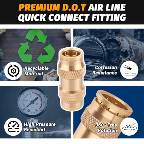 5PCS 1/2" Air Brake Line Fitting, DOT Brass Quick Push to Connect - color: 5PCS-DOT Push-to-Connect, size: 1/2" Od
