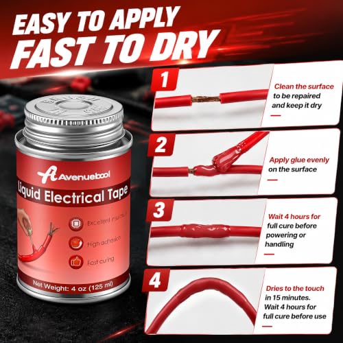 Liquid Electrical Tape 4oz Waterproof Liquid Tape Electrical Insulating Glue with Brush Cap, High Temperature Resistant Flexible Rubber Coating for Wires Cables, Plug, Automotive(Red) - color: Red