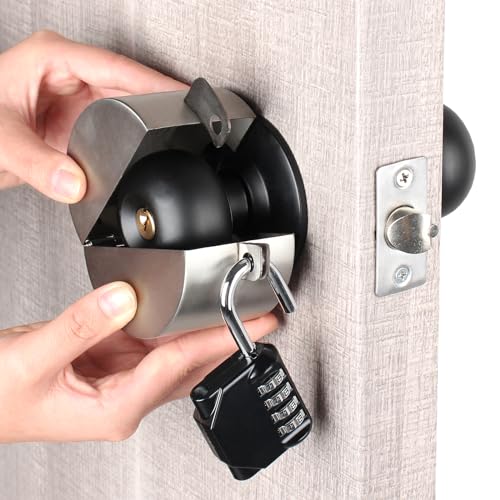 Door Handle Lock Device - Prevents Turning of Door Knob and Access to Keyhole - color: Stainless Steel