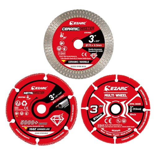 EZARC 3 Inch Cut Off Wheel Set for Metal, Wood, Tile, 3/8" Arbor, 3-Pack