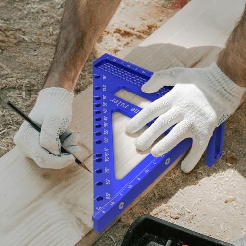 Large Carpenter Square 8.42" x7.67 Precision Woodworking Tools 15-90 Degree Versatile 3D Multi-Angle Square with Angle Pin for Woodworking,Engineering and Construction - color: Blue