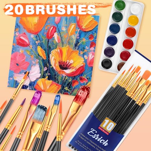 ESRICH 20PCS Paint Brushes, Paint Brush for Acrylic Painting - color: Black, size: 20