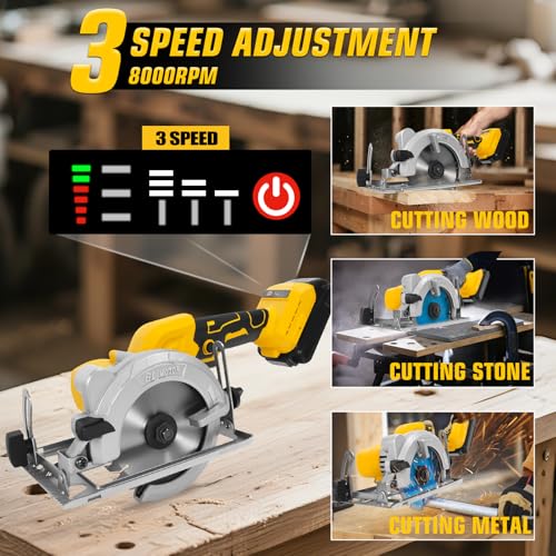 5" Cordless Circular Saw for Dewalt 20V Battery, 1000W Brushless Power Saw | 2 Blade, 0-45° Cutting Bevel, Cutting Depth 1.42″(36MM), Compact Circular Saws for Wood,PVC,Metal,Stone(No battery)