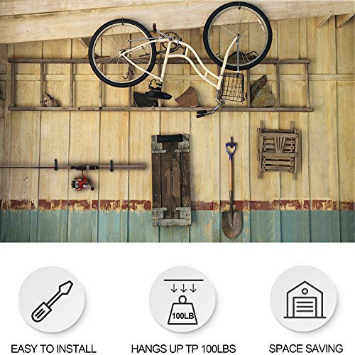 KURUI Large Heavy Duty Screw Hooks for Hanging Plants, Outdoor String Lights, Bike, 8 Pack Ceiling Hooks for Garage Organization and Storage, Black No Drill Wall Hangers - size: 5.7 Inch