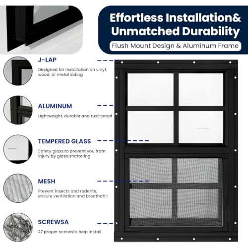 2 Pack Shed Windows, Chicken Coop Windows, 30" x 36" Black - color: Black, size: 30" x 36"