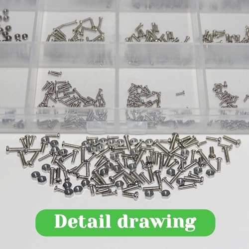 600Pcs 304 Stainless Steel Metric Micro Screws Nuts Assortment, M1 M1.2 M1.4 Sizes, Micro Phillips Head Pan Head Screws, Fully Threaded Kit for Arduino, RC Models, Electronics - size: M1/M1.2/1.4-600Pcs