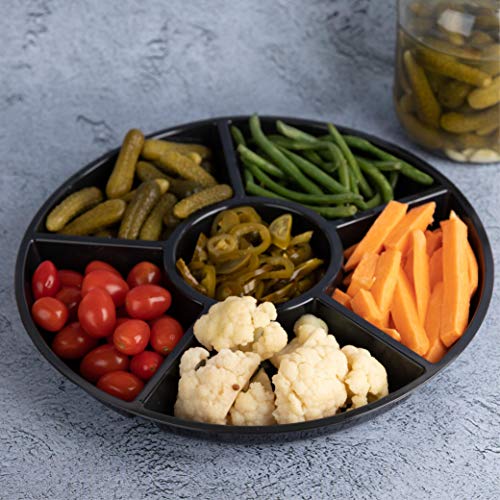 Plasticpro 6 Sectional Round Plastic Serving Tray/Platter (2, Black) - color: Black