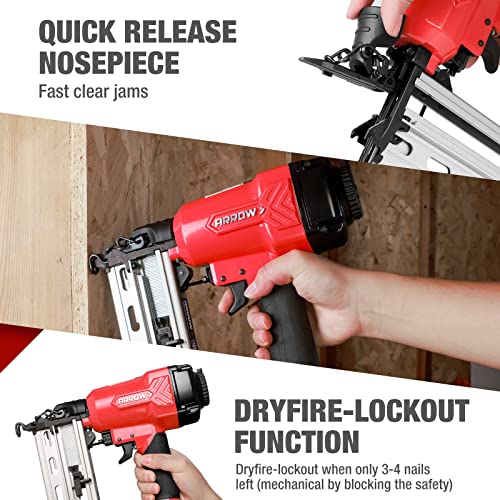 ARROW Pneumatic 16 Gauge Finish Nailer with 1000 Pcs Nails, 16 GA Professional Straight Nail Gun Kit, Oil-free Design, Depth Adjustable, Dryfire-lockout, Fits 1-1/4-Inch to 2-1/2-Inch Finish Nails