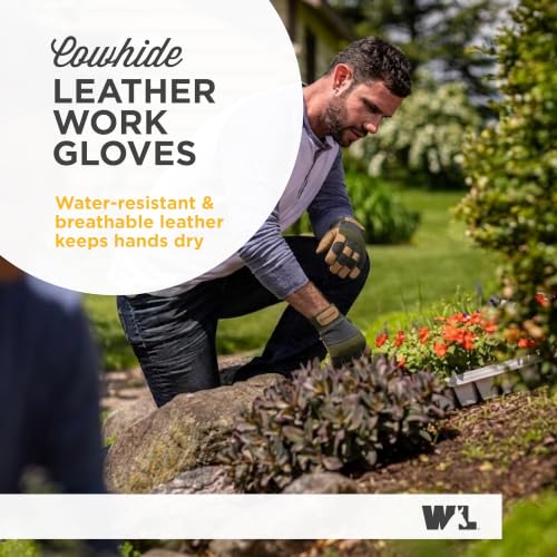 Wells Lamont Men's Leather Palm Work Gloves – HydraHyde Water-Resistant Leather, Flexible Spandex Back, Adjustable Closure - color: Sunbaked, size: Large