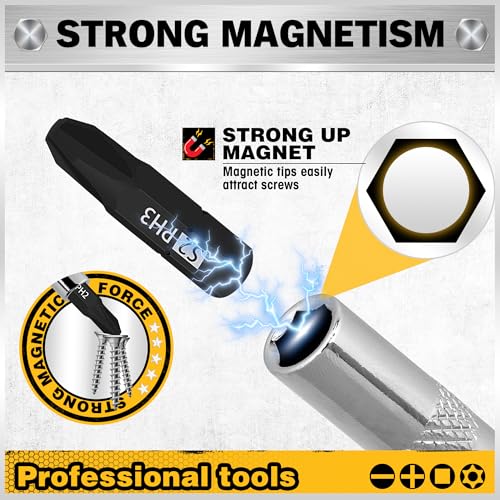 26-Piece Magnetic Security Torx Screwdriver Bit Set - 1/4 inch Magnetic Bit Driver, T5-T40, Ergonomic Cushion Grip 95mm & 210mm Handles, Torx, Square, Phillips, Slotted Bits - size: 26-Piece