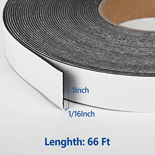 Kikerike Self Adhesive Foam Tape Weatherstrip 1In x 1/16In x 66Ft High Density Foam Insulation Strips Seal Weather Stripping with Strong Adhesive for Door and Window Sound Isolation Soundproofing - size: 1in x 1/16in x 66Ft