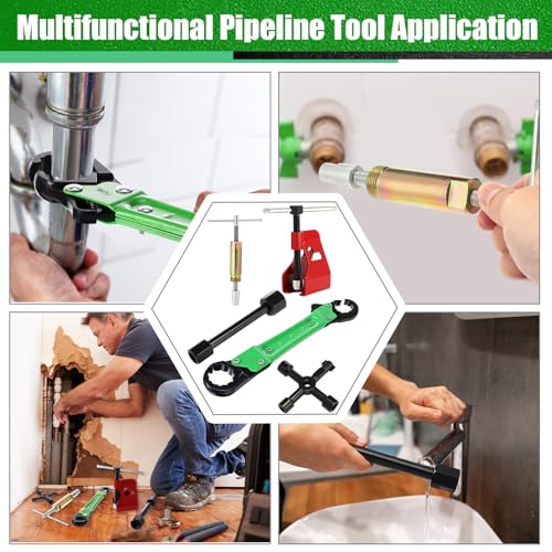 5 Pcs Compression Sleeve Puller Kit, Angle Stop Wrench Tool, Green - color: Green