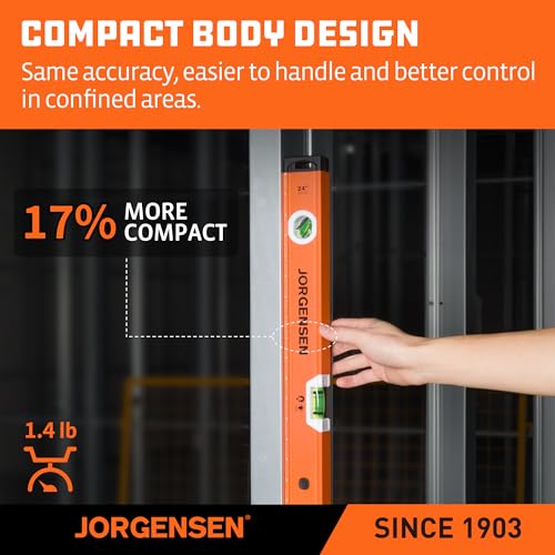 JORGENSEN 24" Magnetic LED Box Level, 45°/90°/180° Spirit 2' Leveler Tool - size: 24 inch