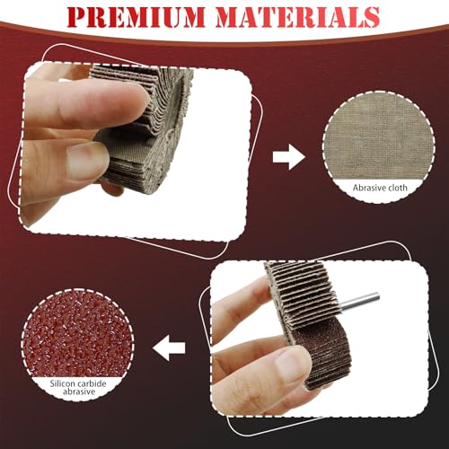 60Pcs Flap Wheel Set, 80 Grit 1/4" Shank Sanding Wheels