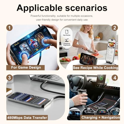 SIDEWAY Phone Charger 240W Silicone Cable with Detachable Stand - Universal Type-C, 90° Angle, 480Mbps Data Transfer Speed(orangeset-2Pcs) - color: orange-2pcs