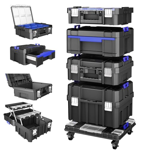 AIRAJ 4 Tier Rolling Tool Box with Wheels, 18” Stackable Tool Box Organizer