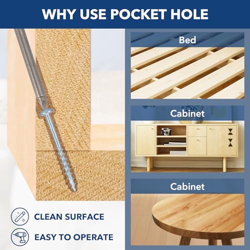 Pocket Hole Screws #8x1 Zinc, Coarse Thread Wood Screws, Washer Head with Square Drive 300Pcs, 150MM Drive Bit Included - color: Zinc, size: #8x1‘’