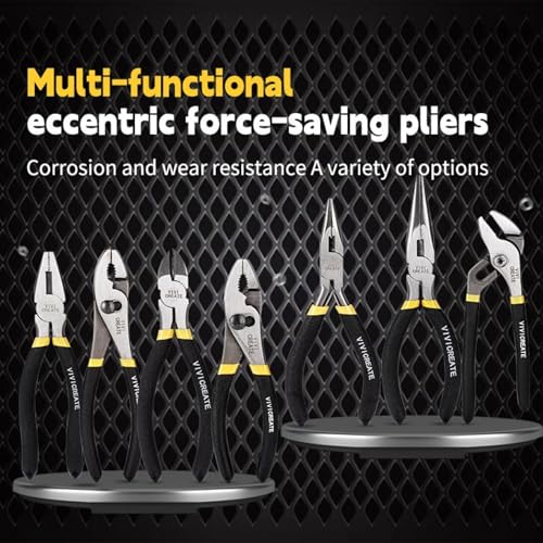 Vivicreate 7 Piece Pliers Set Heavy Duty Hand Tool Set with 8 Inch Groove Joint 8 Inch and 6 Inch Slip Joint 7 Inch Linesman 6 Inch Diagonal and Long Nose Pliers for Home Garage DIY Repair