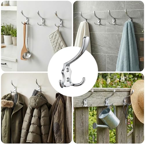 16 Pack Large Coat Hooks, Heavy Duty Three Prong Silver Metal Wall Hooks - color: Silver, size: 16PCS
