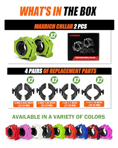 MAXRICH Ultra-Thin 1-Inch Barbell Clamps, Quick Release Weight Clips for 23–30mm Bars, Secure Barbell Collars for Home Gym - color: Green