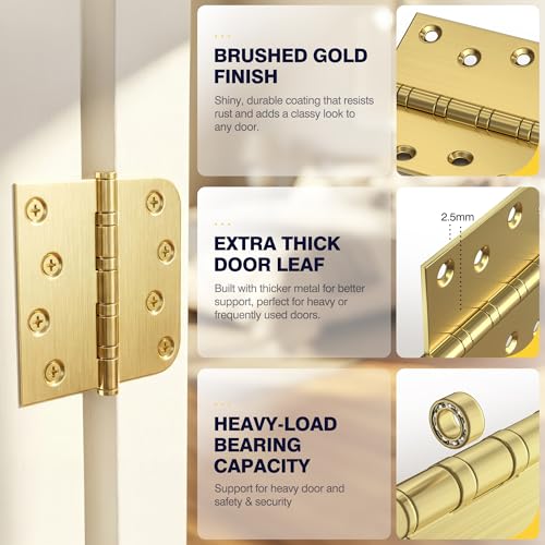 KOLET Ball Bearing Door Hinge, 4 x 4 Inches, Brushed Gold, 3 Pack - color: Gold, size: 3 Pack