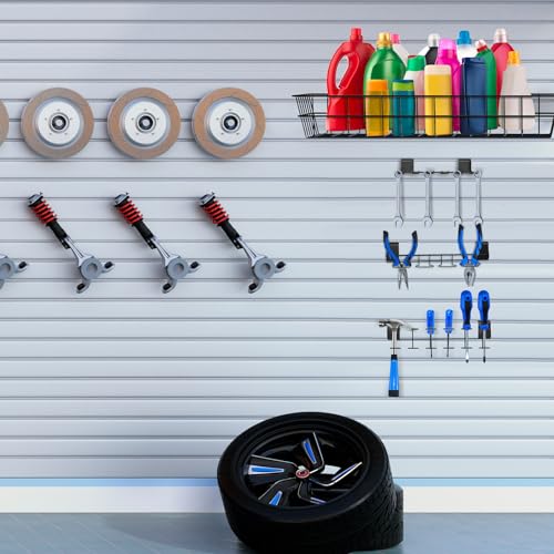 6 Pcs Slatwall Screwdriver Holders Slatwall Plier Holders Stainless Steel Slat Wall Tool Utility Hooks Accessories Shelving Display Multi-Ring Tool Organizer Racks for Shop Store (6, Black)