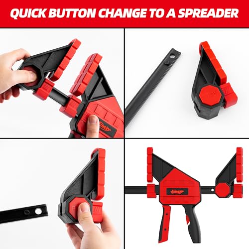 Bar Clamps for Woodworking, 2-Piece 6 Inch Clamps Set with 550 LBS Load Limit, One-Handed Clamp/Spreader, Heavy-Duty Quick-Change F Clamp, Ideal for Woodworking/Carpentry/Home Improvement/DIY