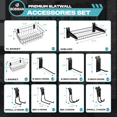 24PCS Slatwall Accessories Set with Slat Wall Basket, Shelves, Hook