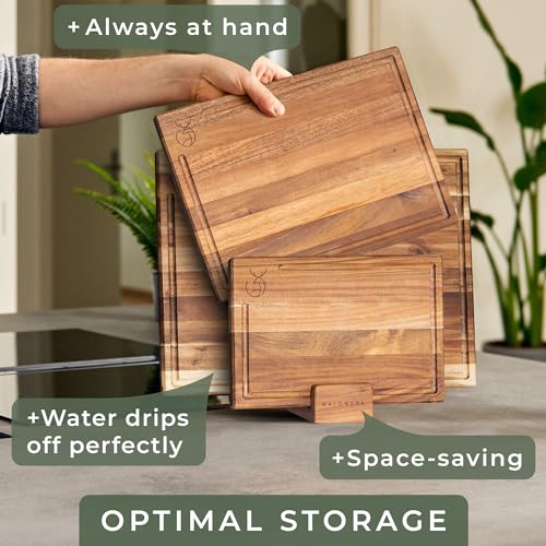 WALDWERK Cutting Board Set (15.75 x 12/13 x 9.5/10 x 7 in) out of Solid Acacia Wood - 0,8 in Thick Cutting Boards for Kitchen - Wood Cutting Boards - Wooden Chopping Boards for Kitchen - size: 17.3"L x 3.9"W