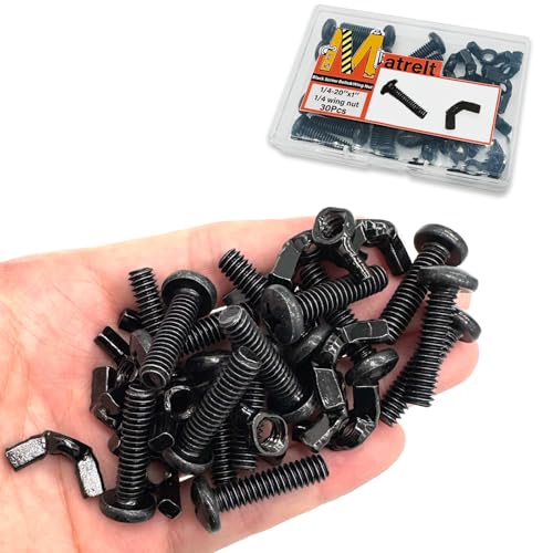 30 Pack Black 1/4"-20 x1 Screw Bolts and Wing Nut Kit 15pcs Machine Screws with Round Head Phillips 15pcs Butterfly Hand Twist Tighten Nut Zinc Plated Hardware Fitting Fastenings Assortment Kit - size: Black 30 Pack 1/4"-20 x1"