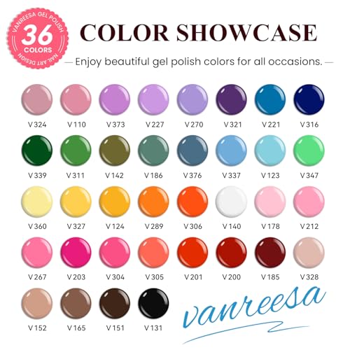 VANREESA Gel Nail Polish Kit with U V Light 53 Pcs Gel Polish Nail Set 36 Popular Colors Nail Polish Set + Base and 4 Effects Top Coat with Manicure Tools Complete Nail Kit Gifts for Women Girls - color: Champagne Roses
