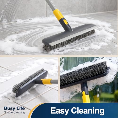Yocada Floor Scrub Brush Telescopic Handle 2 in 1 Scrape Brush 55.9 inch | Stiff Bristle Shower Scrubber for Cleaning Patio Bathroom Garage Kitchen Wall Deck Tub Tile