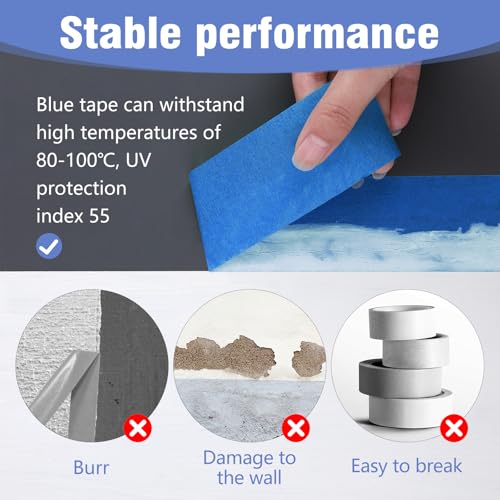 3 Rolls Painters Tape 2 Inch Wide Blue Painters Tape for Wall Painting - size: 3rolls/2in（L)
