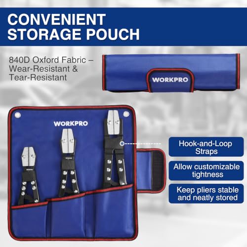 WORKPRO 3-Piece Ratcheting Hose Pinch Off Pliers Set with Storage Bag - color: Blue