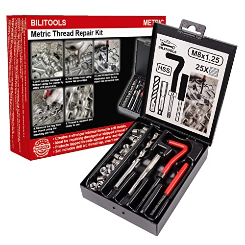 BILITOOLS M8x1.25 Thread Repair Kit, HSS Drill Helicoil Repair Kit Metric - size: M8 x 1.25, style: Metric