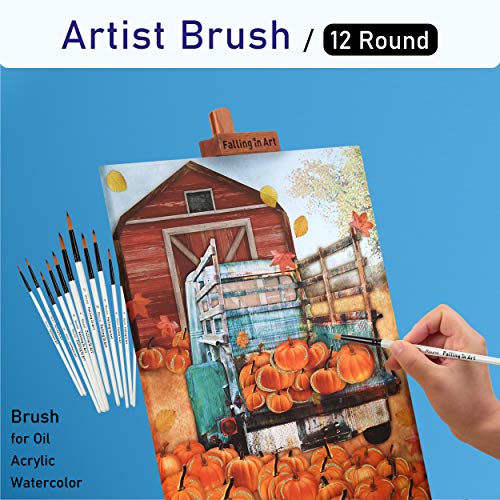 Falling in Art 12 PCS Professional Round Paint Brushes Set - size: 12 Pcs Round Nylon