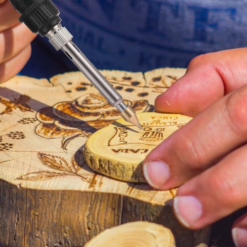 Lothee 136 Pcs Wood Burning Kit for Adults Beginners, Adjustable Temperature Pyrography Pen Set with Alphabet Number Tips, Stencils & Wood Chips, DIY Wooden Burner Tool for Embossing Carving