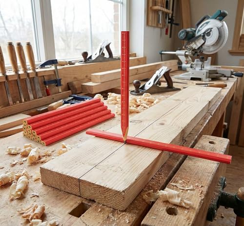 KR. LIF Carpenter Pencils with CM Scale – Framing Construction Pencil for Contractor & Woodworking 14-Pack (Red) - color: Red