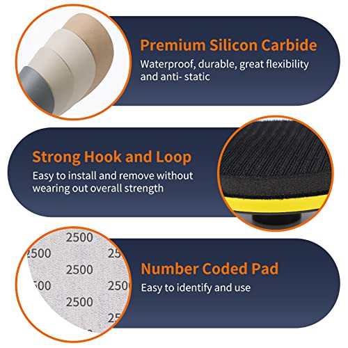 Pomsare 45PCS 5 Inch Wet Dry Sanding Discs Kit with Hook and Loop Backing Pad 5/8-11 and Foam, Angle Grinder Drill Sanding Attachment, Sander for Drill 400 to 5000 Grits Sandpaper for Wood Metal Car - style: 5 Inch